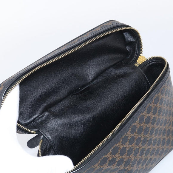 CELINE Macadam Vanity Cosmetic Pouch PVC Black Gold Tone Auth 211013V