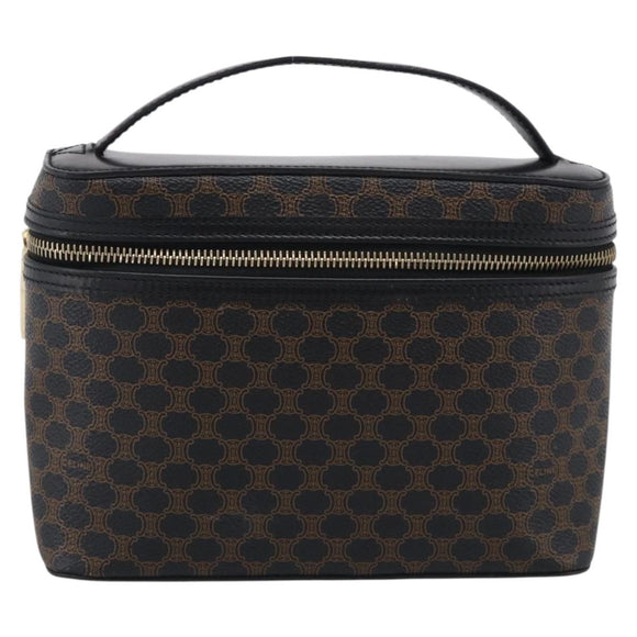 CELINE Macadam Vanity Cosmetic Pouch PVC Black Gold Tone Auth 211013V