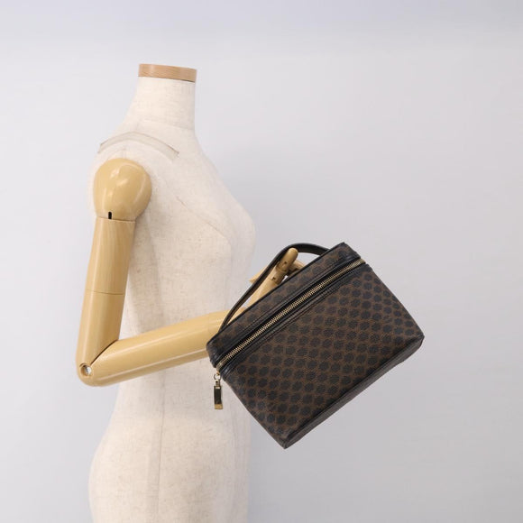 CELINE Macadam Vanity Cosmetic Pouch PVC Black Gold Tone Auth 211013V