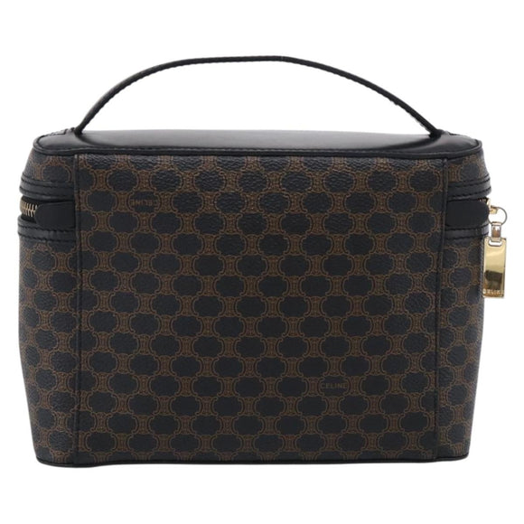 CELINE Macadam Vanity Cosmetic Pouch PVC Black Gold Tone Auth 211013V