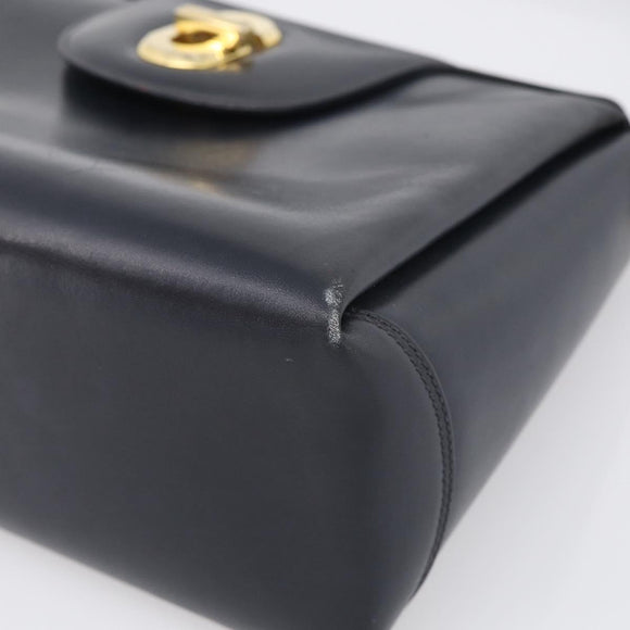GUCCI Hand Bag Leather Black Gold Tone Auth 211014