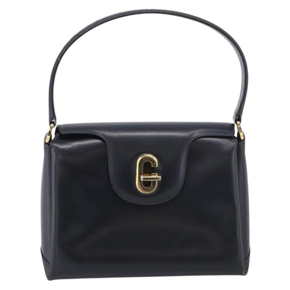 GUCCI Hand Bag Leather Black Gold Tone Auth 211014