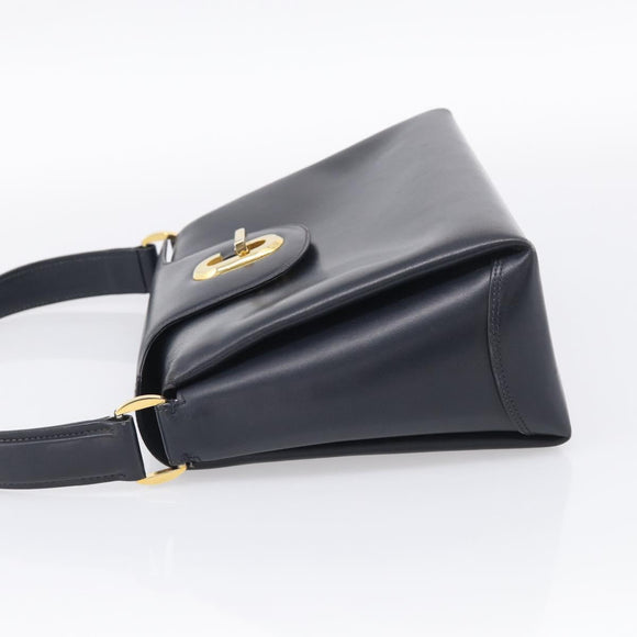 GUCCI Hand Bag Leather Black Gold Tone Auth 211014
