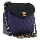 CHANEL Matelasse Chain Shoulder Bag Lamb Skin Navy Gold Tone CC Auth 211015A-1