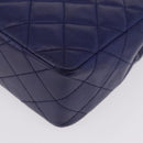 CHANEL Matelasse Chain Shoulder Bag Lamb Skin Navy Gold Tone CC Auth 211015A-14