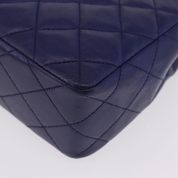 CHANEL Matelasse Chain Shoulder Bag Lamb Skin Navy Gold Tone CC Auth 211015A