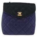 CHANEL Matelasse Chain Shoulder Bag Lamb Skin Navy Gold Tone CC Auth 211015A-2