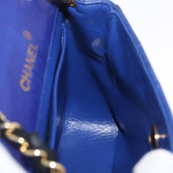 CHANEL Matelasse Chain Shoulder Bag Lamb Skin Navy Gold Tone CC Auth 211015A