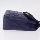 CHANEL Matelasse Chain Shoulder Bag Lamb Skin Navy Gold Tone CC Auth 211015A-4