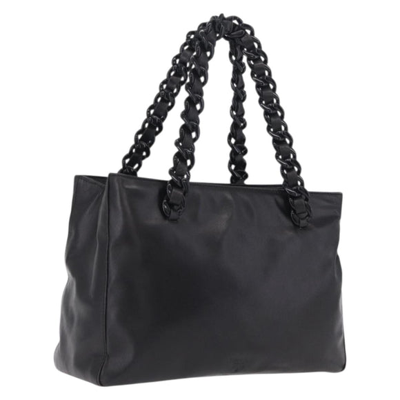 PRADA Chain Shoulder Tote Bag Leather Black Auth 211021A