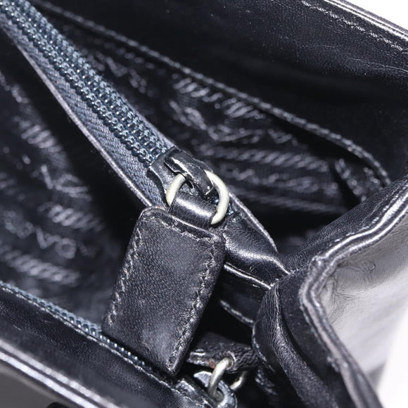 PRADA Chain Shoulder Tote Bag Leather Black Auth 211021A