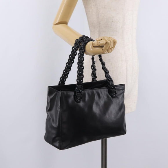 PRADA Chain Shoulder Tote Bag Leather Black Auth 211021A