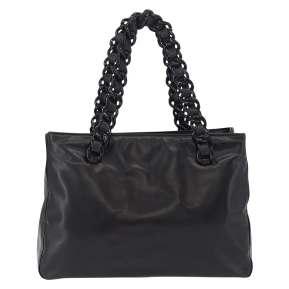 PRADA Chain Shoulder Tote Bag Leather Black Auth 211021A