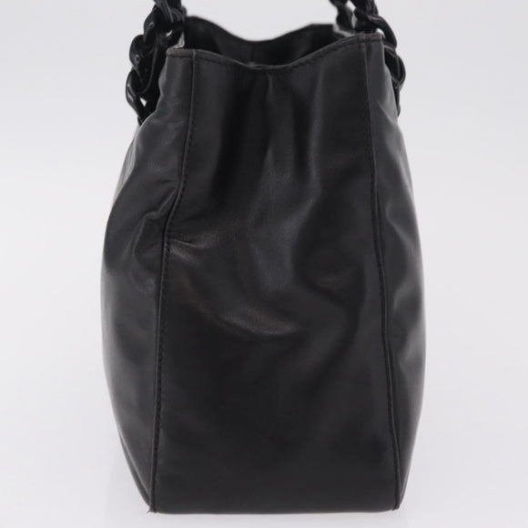 PRADA Chain Shoulder Tote Bag Leather Black Auth 211021A