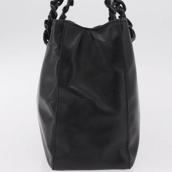 PRADA Chain Shoulder Tote Bag Leather Black Auth 211021A