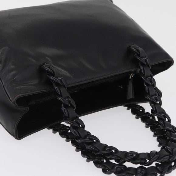 PRADA Chain Shoulder Tote Bag Leather Black Auth 211021A