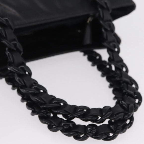 PRADA Chain Shoulder Tote Bag Leather Black Auth 211021A