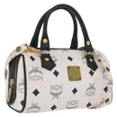 MCM Vicetos Mini Boston Bag PVC Leather 2way White Gold Tone Auth 211022-1