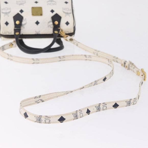 MCM Vicetos Mini Boston Bag PVC Leather 2way White Gold Tone Auth 211022