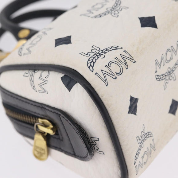 MCM Vicetos Mini Boston Bag PVC Leather 2way White Gold Tone Auth 211022