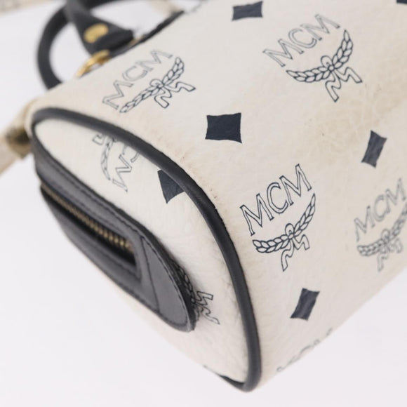 MCM Vicetos Mini Boston Bag PVC Leather 2way White Gold Tone Auth 211022