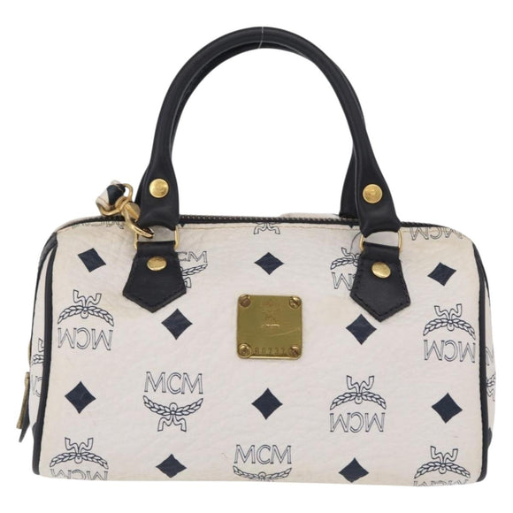 MCM Vicetos Mini Boston Bag PVC Leather 2way White Gold Tone Auth 211022