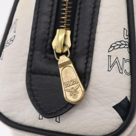 MCM Vicetos Mini Boston Bag PVC Leather 2way White Gold Tone Auth 211022