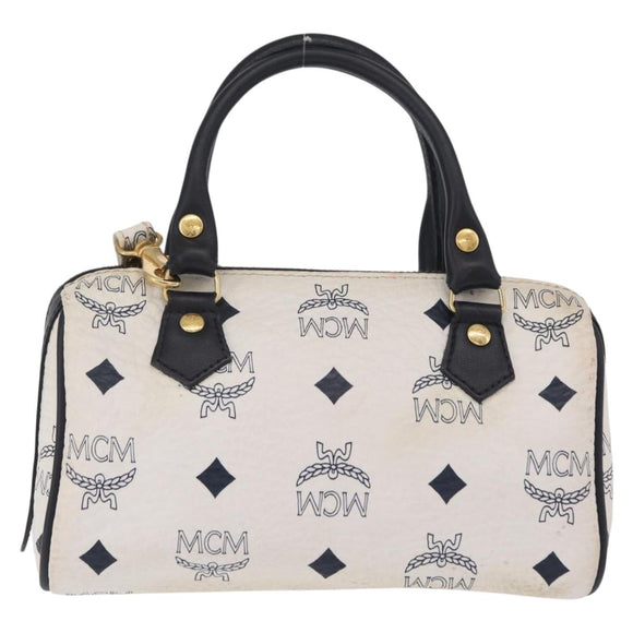 MCM Vicetos Mini Boston Bag PVC Leather 2way White Gold Tone Auth 211022