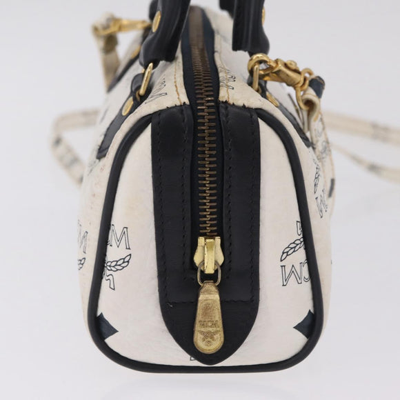 MCM Vicetos Mini Boston Bag PVC Leather 2way White Gold Tone Auth 211022