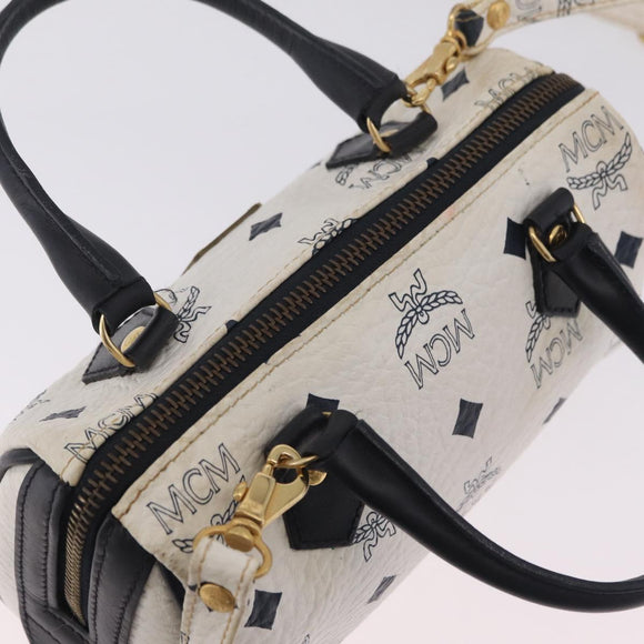 MCM Vicetos Mini Boston Bag PVC Leather 2way White Gold Tone Auth 211022