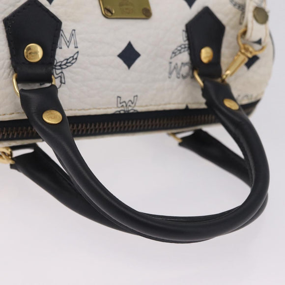 MCM Vicetos Mini Boston Bag PVC Leather 2way White Gold Tone Auth 211022