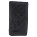 CHANEL Matelasse Cambon Line Long Wallet Lamb Skin Black Silver CC Auth 211024-2