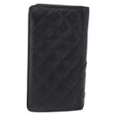 CHANEL Matelasse Cambon Line Long Wallet Lamb Skin Black Silver CC Auth 211024-3