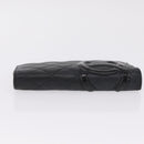 CHANEL Matelasse Cambon Line Long Wallet Lamb Skin Black Silver CC Auth 211024-5