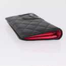 CHANEL Matelasse Cambon Line Long Wallet Lamb Skin Black Silver CC Auth 211024-6