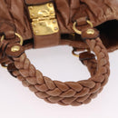 Miu Miu Vitellolux Matelasse Hand Bag Leather 2way Brown Gold Tone Auth 211028V-10