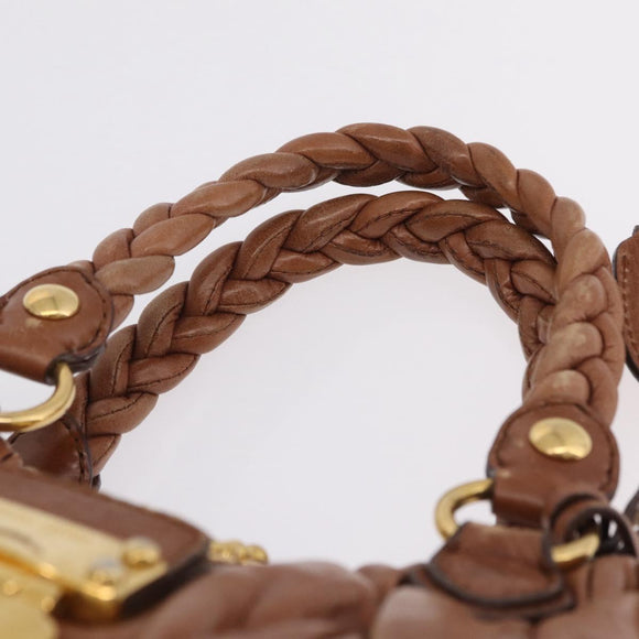 Miu Miu Vitellolux Matelasse Hand Bag Leather 2way Brown Gold Tone Auth 211028V