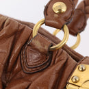 Miu Miu Vitellolux Matelasse Hand Bag Leather 2way Brown Gold Tone Auth 211028V-12