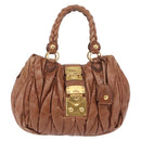Miu Miu Vitellolux Matelasse Hand Bag Leather 2way Brown Gold Tone Auth 211028V-2
