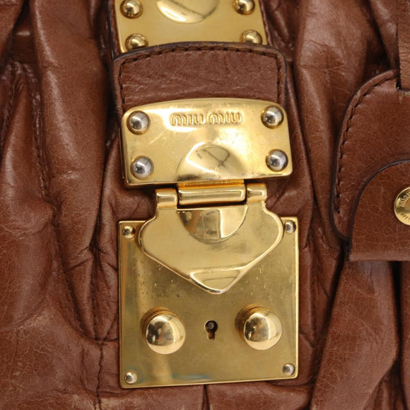 Miu Miu Vitellolux Matelasse Hand Bag Leather 2way Brown Gold Tone Auth 211028V