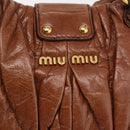 Miu Miu Vitellolux Matelasse Hand Bag Leather 2way Brown Gold Tone Auth 211028V-24