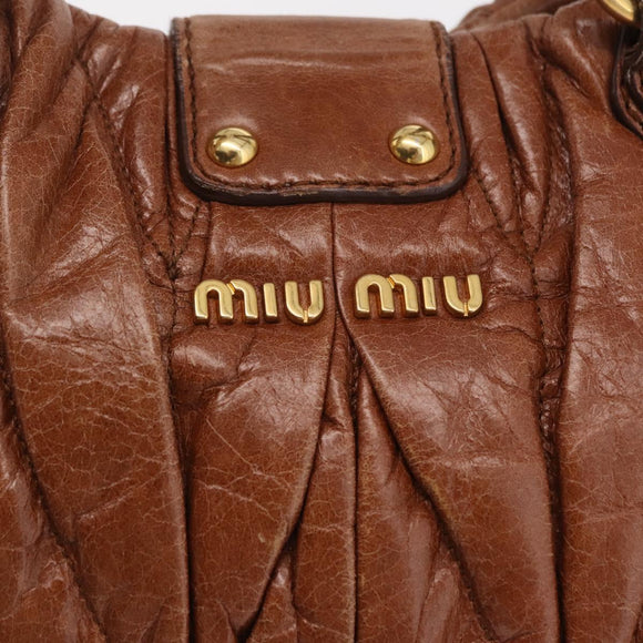 Miu Miu Vitellolux Matelasse Hand Bag Leather 2way Brown Gold Tone Auth 211028V