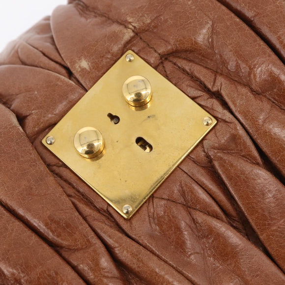Miu Miu Vitellolux Matelasse Hand Bag Leather 2way Brown Gold Tone Auth 211028V