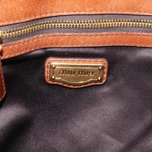 Miu Miu Vitellolux Matelasse Hand Bag Leather 2way Brown Gold Tone Auth 211028V