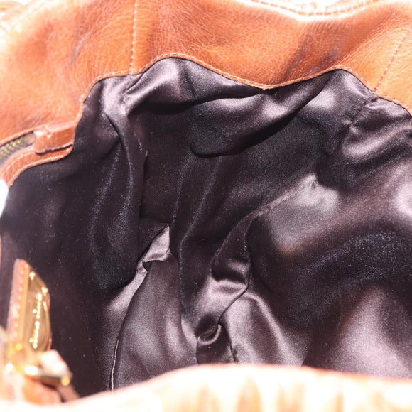 Miu Miu Vitellolux Matelasse Hand Bag Leather 2way Brown Gold Tone Auth 211028V