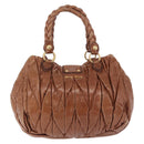 Miu Miu Vitellolux Matelasse Hand Bag Leather 2way Brown Gold Tone Auth 211028V-3