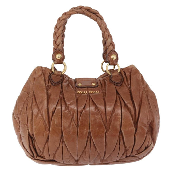 Miu Miu Vitellolux Matelasse Hand Bag Leather 2way Brown Gold Tone Auth 211028V