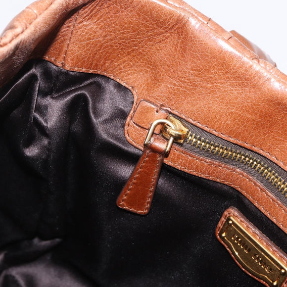 Miu Miu Vitellolux Matelasse Hand Bag Leather 2way Brown Gold Tone Auth 211028V