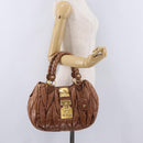Miu Miu Vitellolux Matelasse Hand Bag Leather 2way Brown Gold Tone Auth 211028V-34