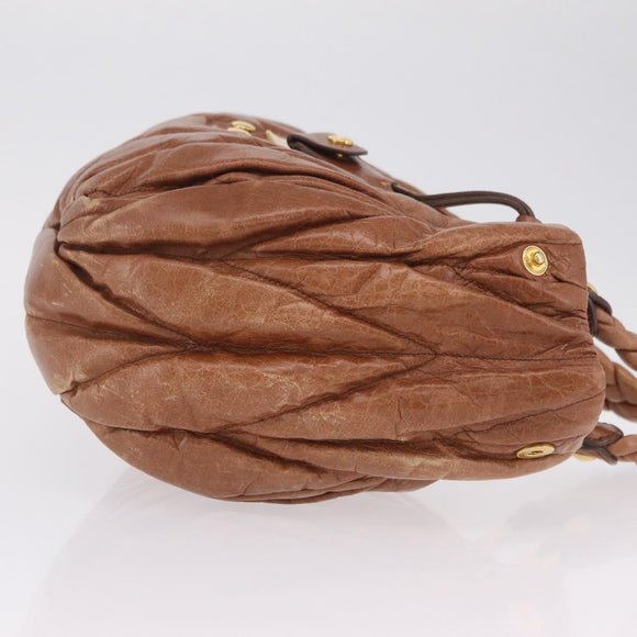 Miu Miu Vitellolux Matelasse Hand Bag Leather 2way Brown Gold Tone Auth 211028V